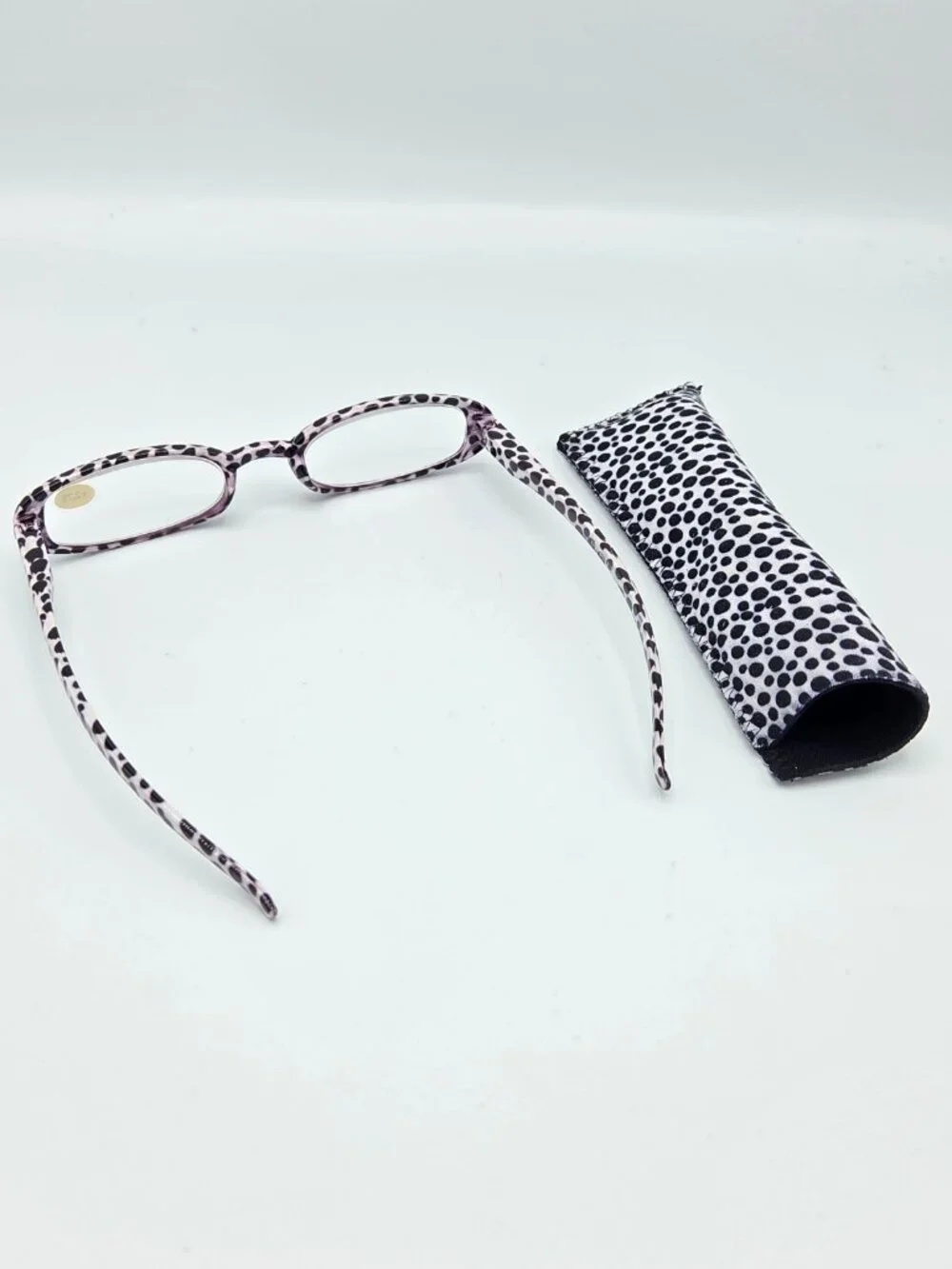 Reading Glasses with Matching Case - Black & Clear Pink tint Spotted +2.75